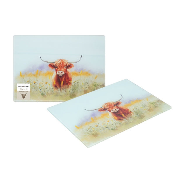 Coco & Gray Highland Cow Glass Work Top Saver | 27x37cm