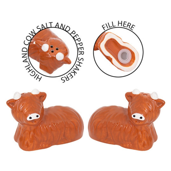 Coco & Gray Ceramic Highland Cow Salt & Pepper Shakers | Glossy Finish