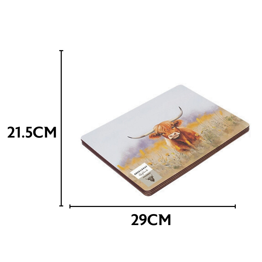 Coco & Gray Highland Cow Placemats | Set of 4 | 29x21.5cm