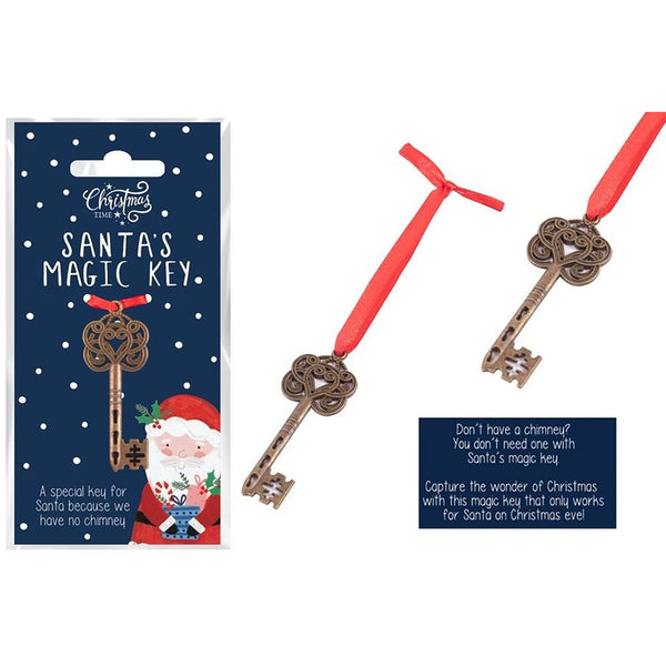 Christmas Santa's Magic Key Pendant Necklace | Vintage Filigree, Red Ribbon