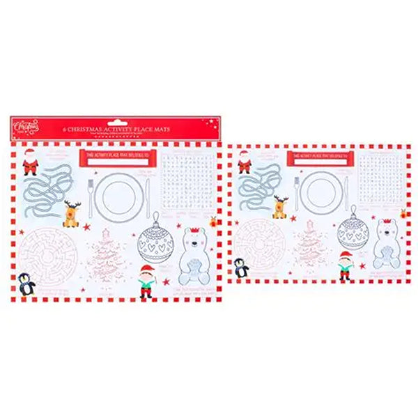 Christmas Activity Placemats | Pack of 6, Assorted Designs, Clear Plate Area