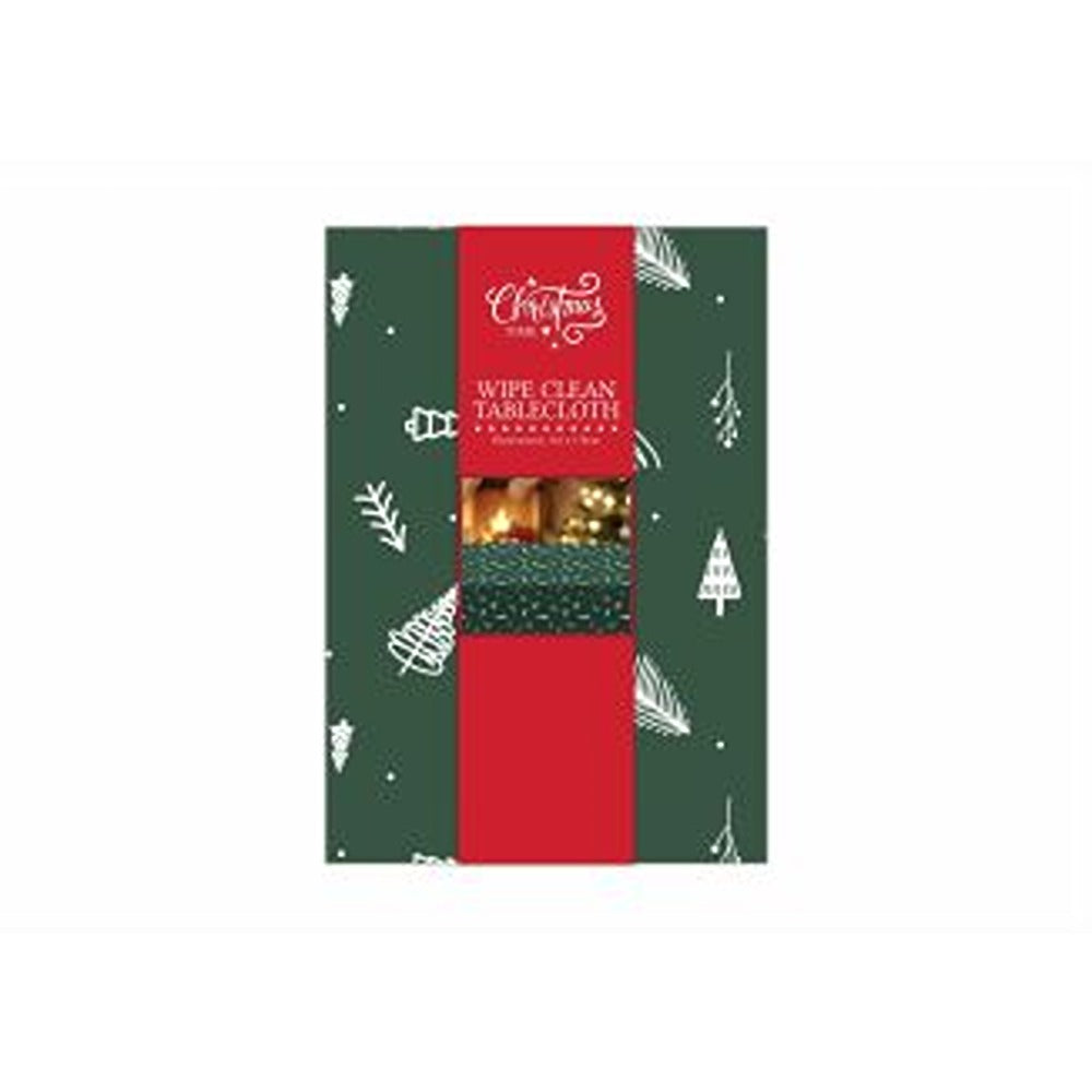 Christmas Green Tree Tablecloth | 132 x 178cm, Wipe-Clean, Red and Green