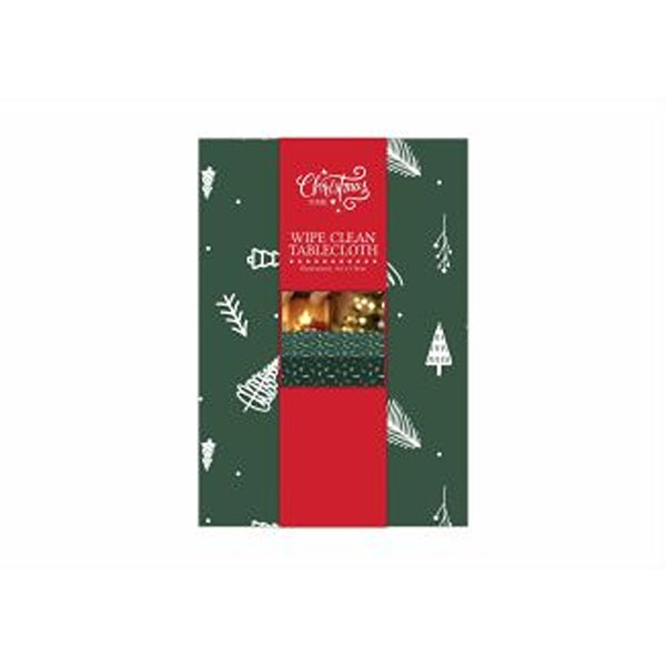 Christmas Green Tree Tablecloth | 132 x 178cm, Wipe-Clean, Red and Green