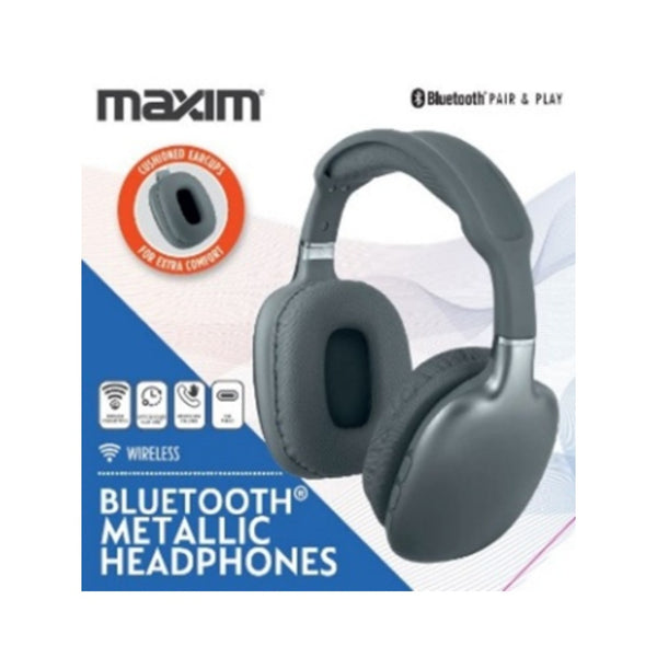 Maxim Bluetooth Metallic Headphones | Built-in Mic, On-Ear Controls, Grey