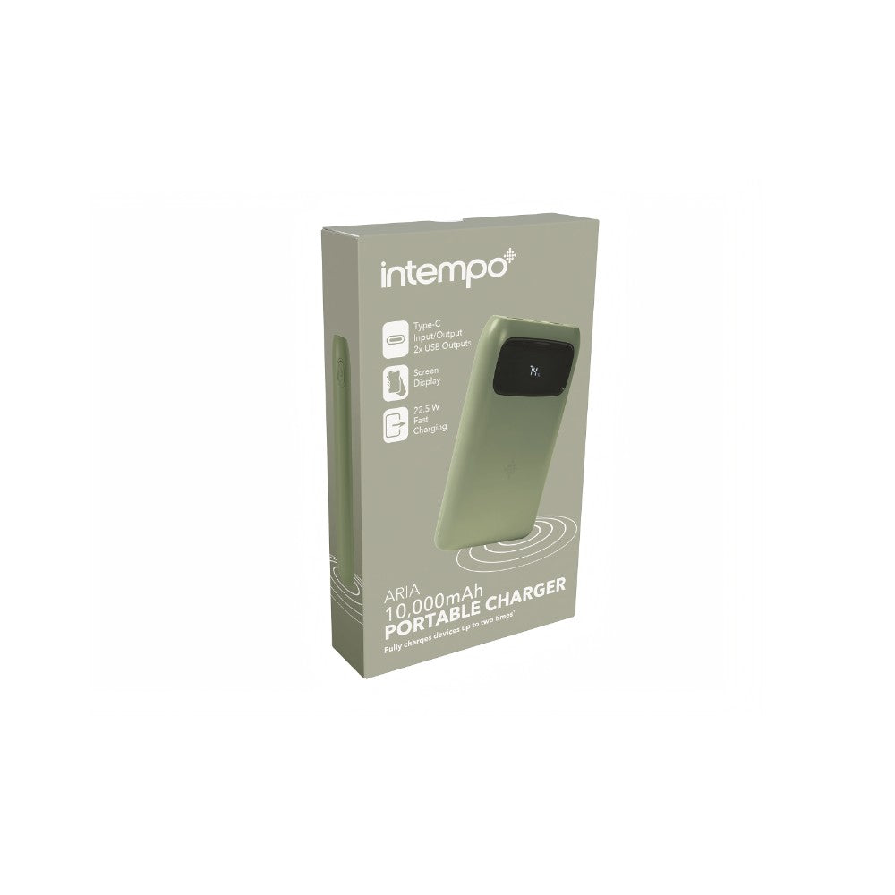 Intempo Aria Power Bank | 10000mAh, Green, Compact, Ergonomic Grip