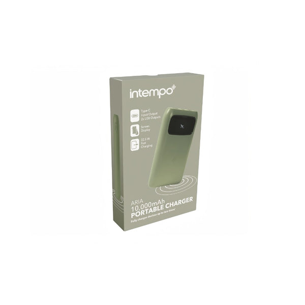 Intempo Aria Power Bank | 10000mAh, Green, Compact, Ergonomic Grip