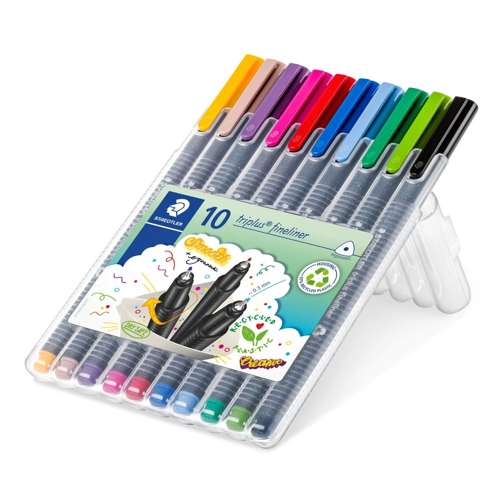 Staedtler Triplus Pack of 10 Fineliner Pens | 0.3 mm Tip, Assorted Colours
