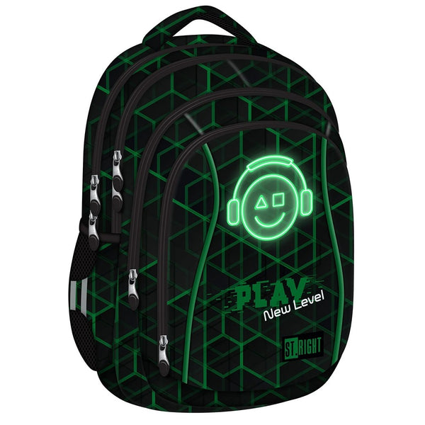 St. Right Tech-Inspired Backpack 17" VR Gamer | Black and Green Geometric Pattern