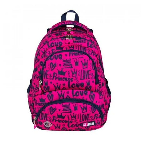 St. Right Vibrant Pink Backpack 17" Love | Multiple Compartments and Padded Shoulder Straps