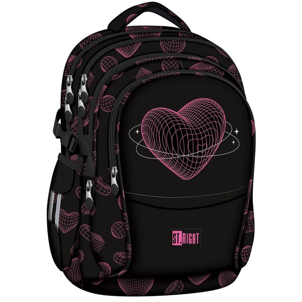 St. Right 17" Backpack with Pink Geometric Heart Pattern | Multiple Compartments