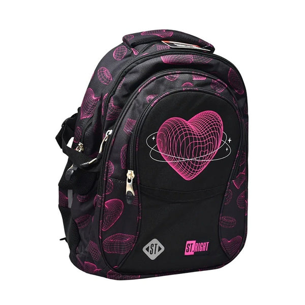St. Right 17" Backpack with Pink Geometric Heart Pattern | Multiple Compartments