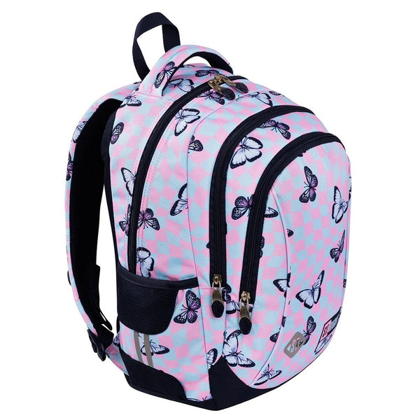 St. Right 17" Chess Butterfly Backpack | Pastel Pink and Blue, Multiple Compartments