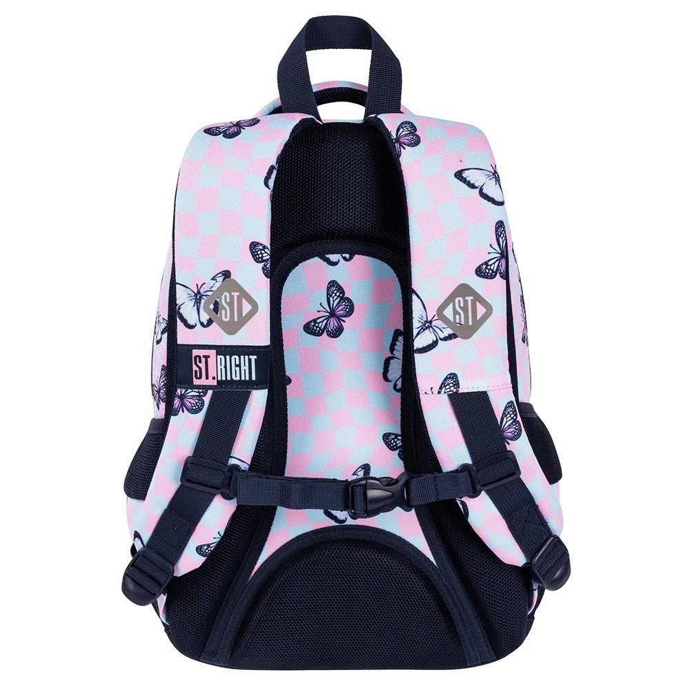 St. Right 17" Chess Butterfly Backpack | Pastel Pink and Blue, Multiple Compartments