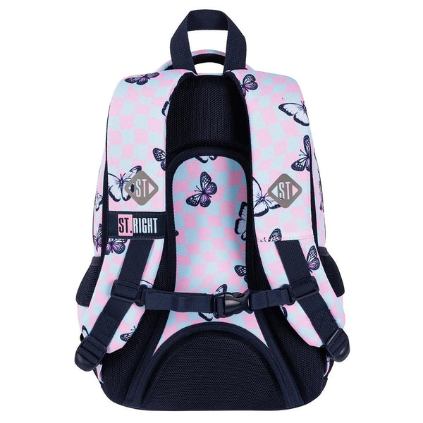 St. Right 17" Chess Butterfly Backpack | Pastel Pink and Blue, Multiple Compartments