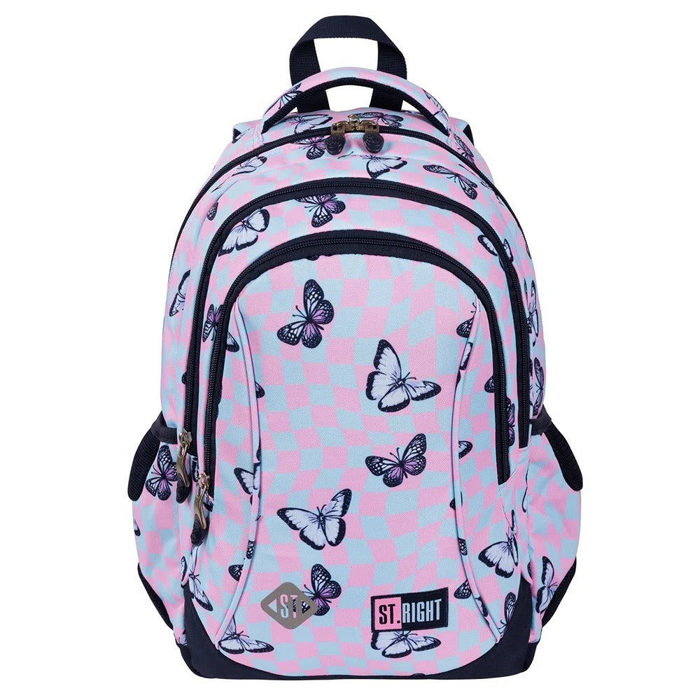 St. Right 17" Chess Butterfly Backpack | Pastel Pink and Blue, Multiple Compartments