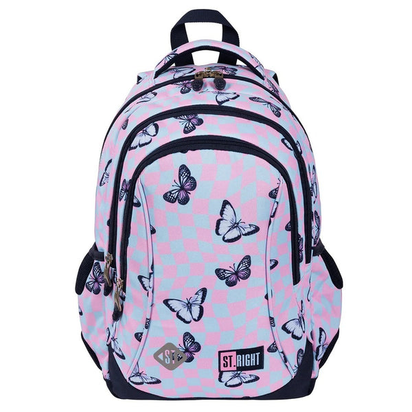 St. Right 17" Chess Butterfly Backpack | Pastel Pink and Blue, Multiple Compartments