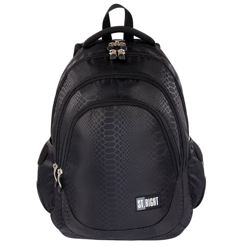 St. Right 17" Black Snakeskin Backpack | Durable Material, Multiple Compartments