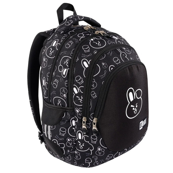St. Right 17" Clever Bunny Backpack | Black and White, Multiple Compartments