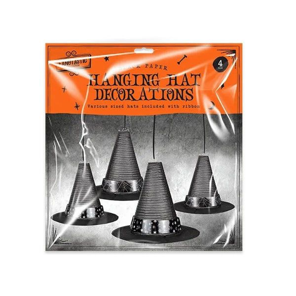 Fang-Tastic Black Witch Hat Hanging Decorations | 4pk