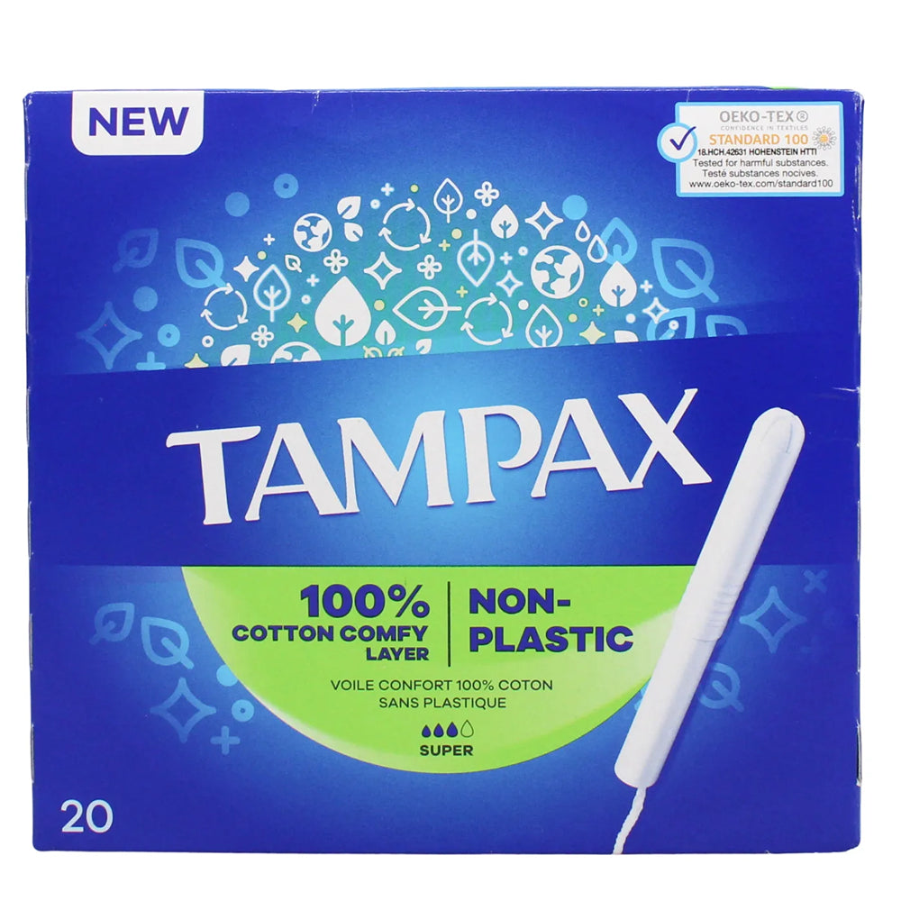 Tampax Super Absorbency Tampons | 20 Pack | 100% Cotton | Eco-Friendly