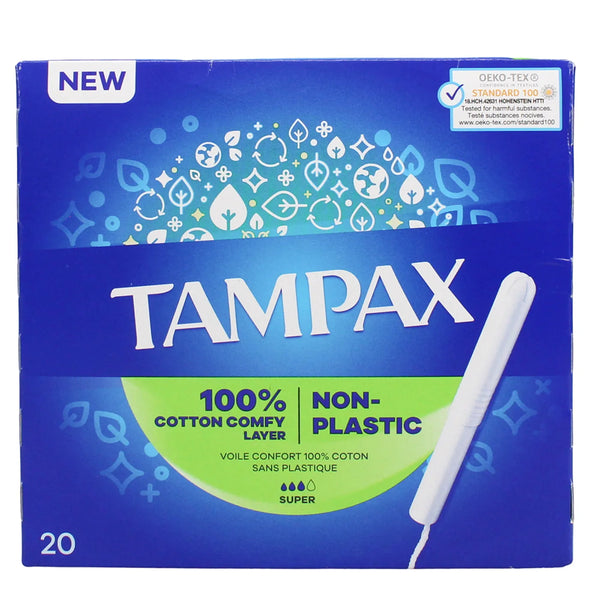 Tampax Super Absorbency Tampons | 20 Pack | 100% Cotton | Eco-Friendly