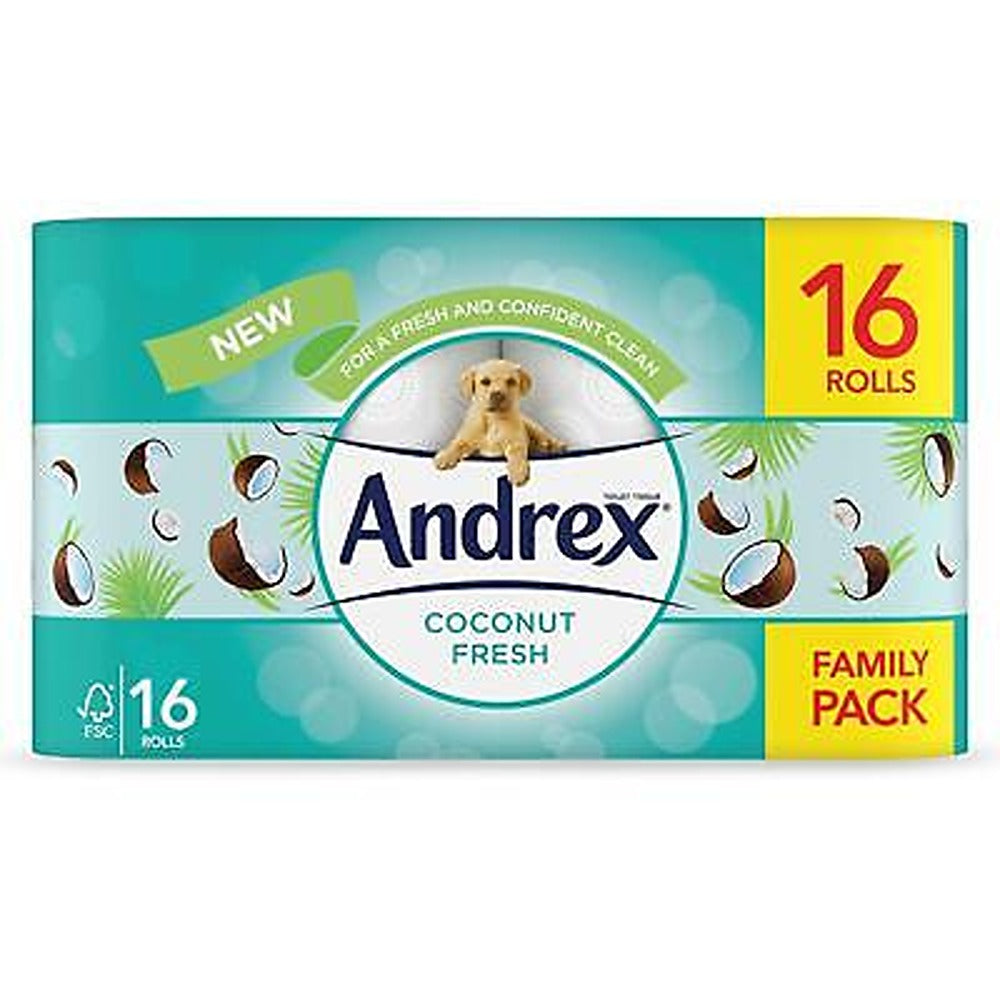 Andrex Toilet Rolls Coconut Fresh 2 Ply Toilet Tissue Paper | 16 Rolls