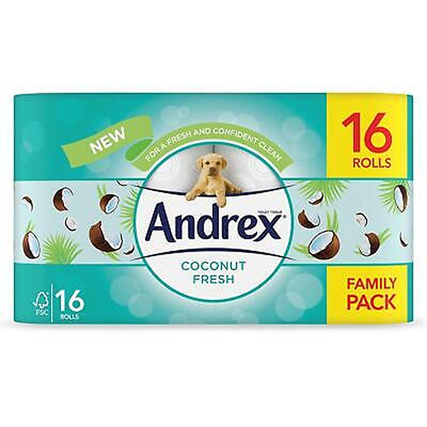 Andrex Toilet Rolls Coconut Fresh 2 Ply Toilet Tissue Paper | 16 Rolls