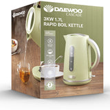 Daewoo Cascade Sage Kettle | 1.7L, 3kW Rapid Boil, Water Level Window