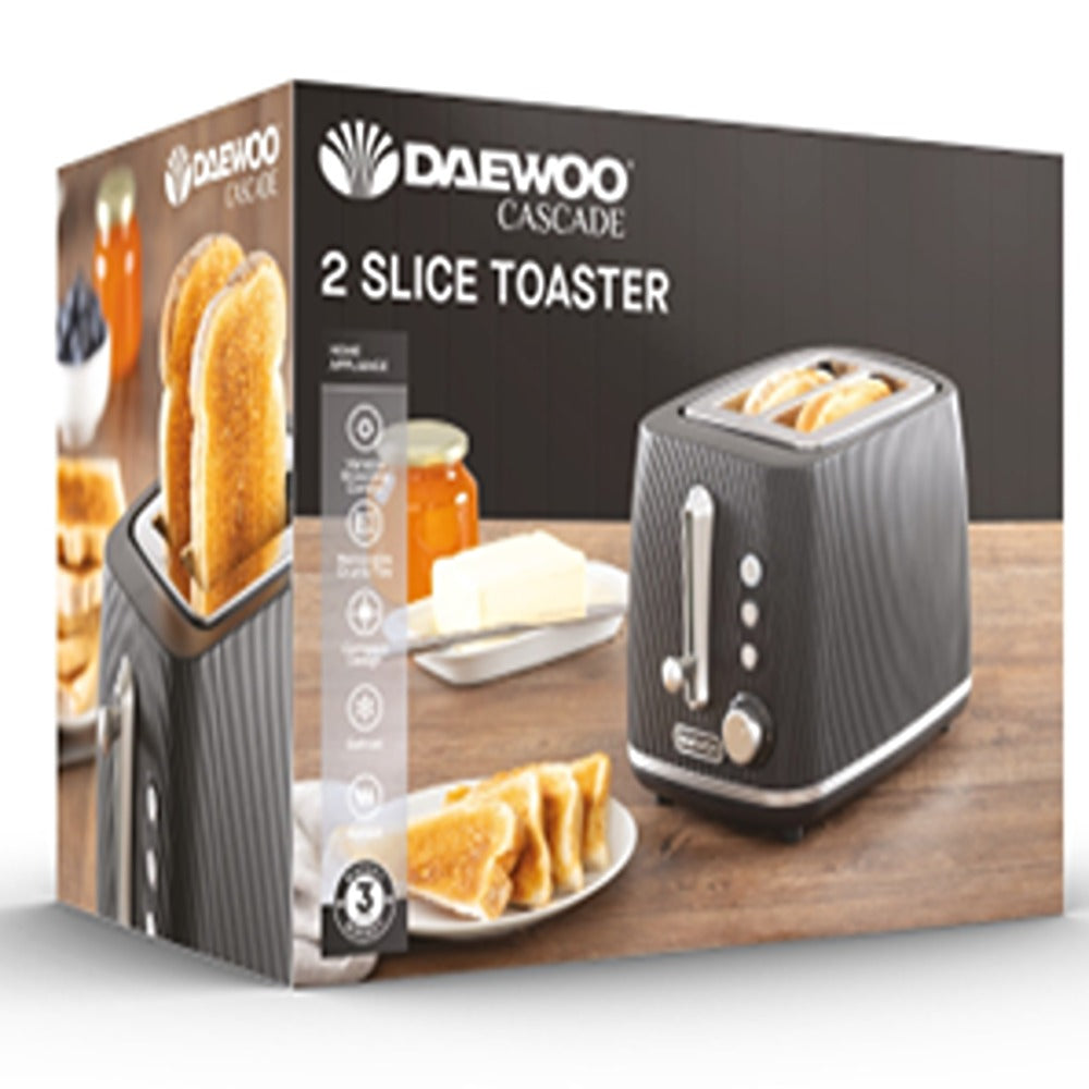 Daewoo Cascade 2 Slice Toaster Black | Variable Browning, Defrost & Reheat