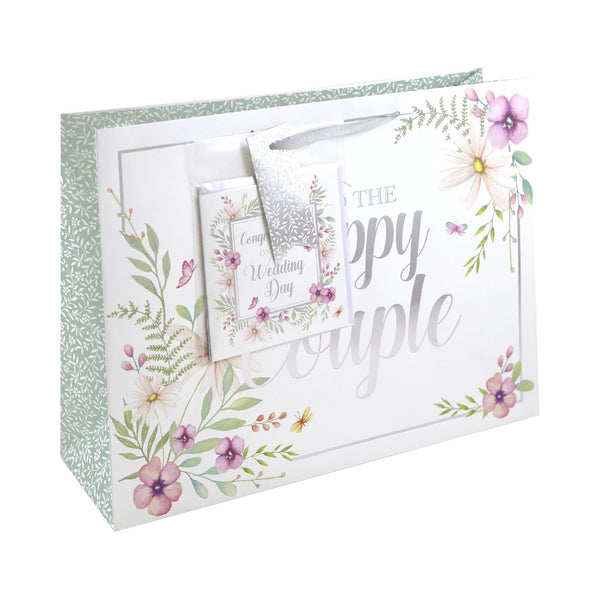 Wedding XL Floral Gift Bag and Card | The Happy Couple, Sage Panels