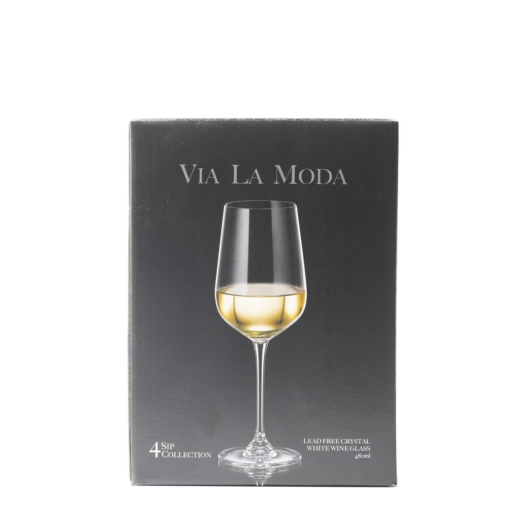 Via La Moda White Wine Glass 480ml | 4 Piece Set Transparent