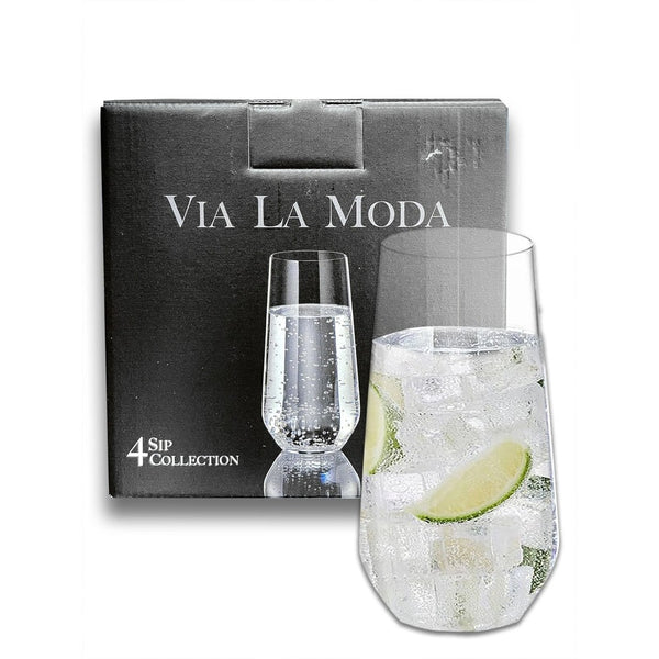 Via La Moda Hi Ball Glasses 480ml | Set of 4 Clear Glasses