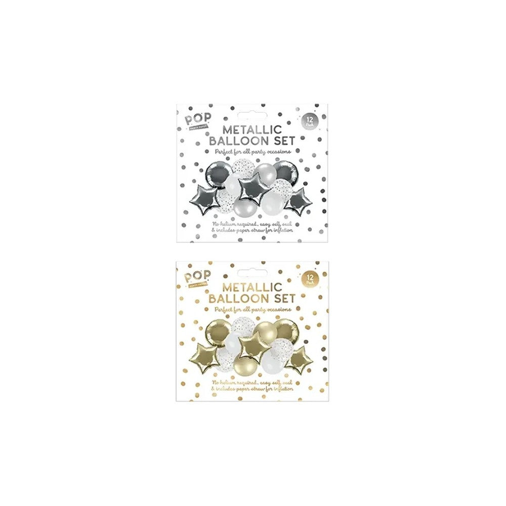 Metallic Assorted Party Balloon Set | Pack of 12, Assorted Colours and Designs