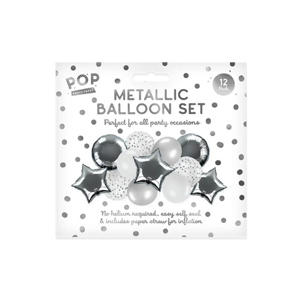 Metallic Assorted Party Balloon Set | Pack of 12, Assorted Colours and Designs