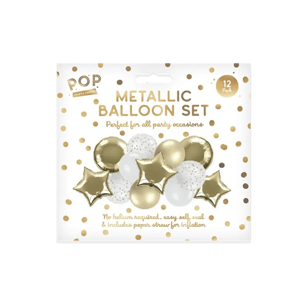 Metallic Assorted Party Balloon Set | Pack of 12, Assorted Colours and Designs