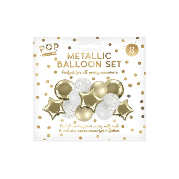 Metallic Assorted Party Balloon Set | Pack of 12, Assorted Colours and Designs