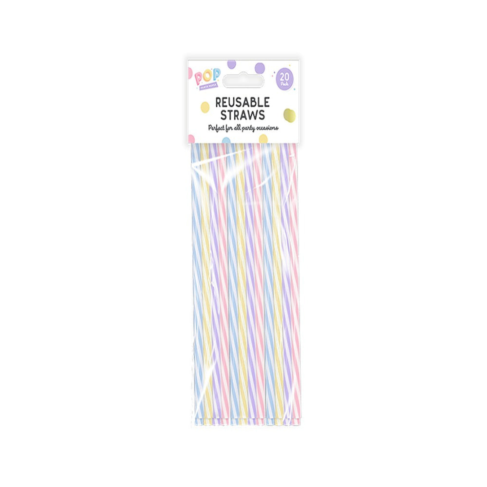 Pastel Reusable Drinking Straws | Assorted Colours, Twisted Stripe, Pack of 20