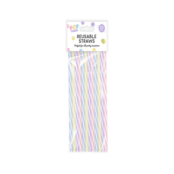 Pastel Reusable Drinking Straws | Assorted Colours, Twisted Stripe, Pack of 20