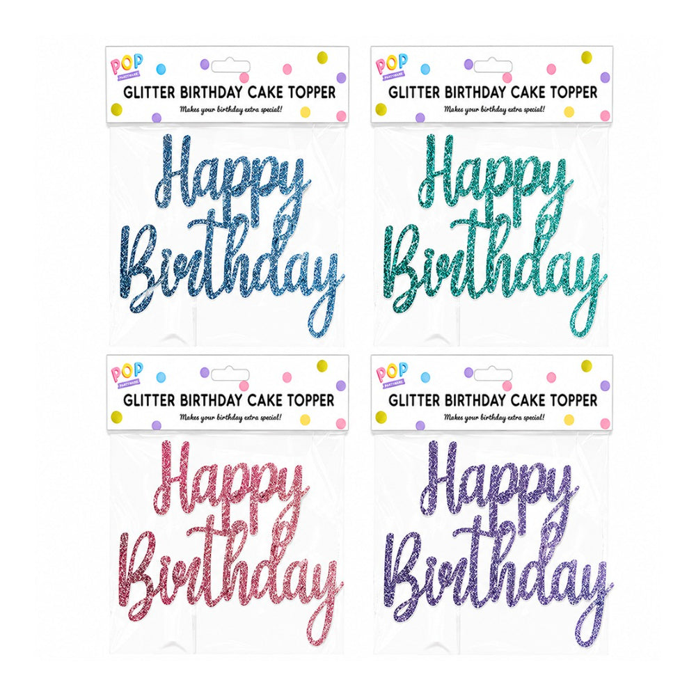 Pastel Glitter Happy Birthday Cake Topper - 25cm