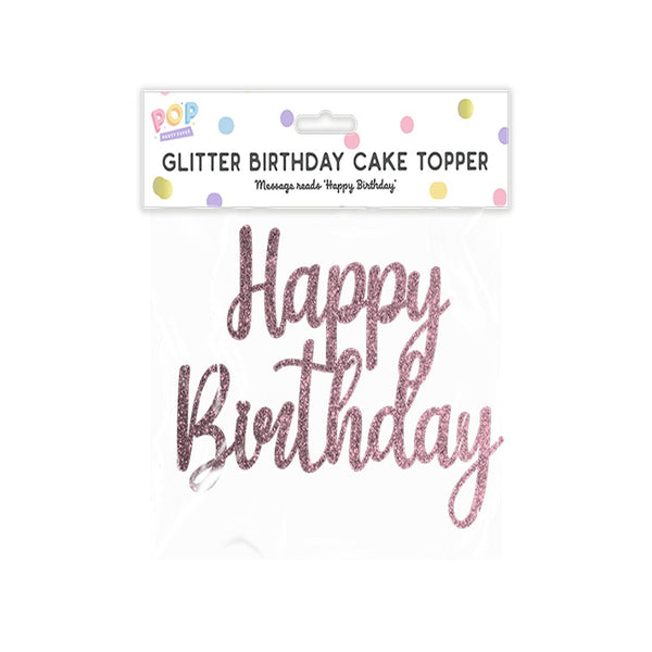 Pastel Glitter Happy Birthday Cake Topper - 25cm