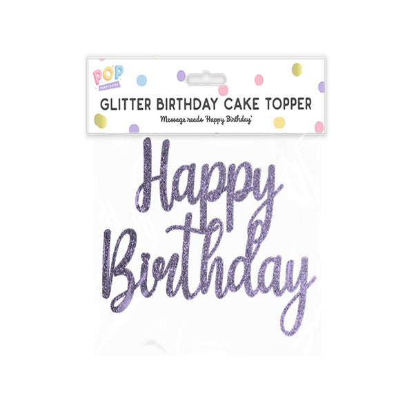 Pastel Glitter Happy Birthday Cake Topper - 25cm
