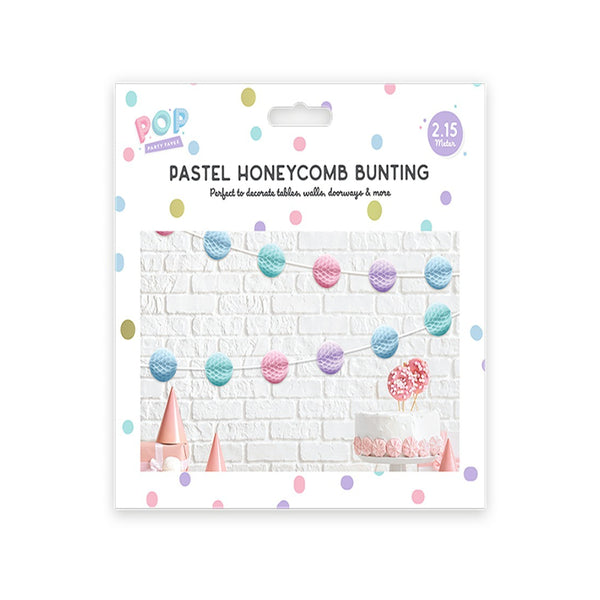 Pastel Multicolour Honeycomb Party Bunting | 2.15m, Assorted Colours