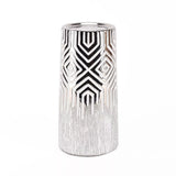 Silver & White Geometric Candle Holder - 19.8cm