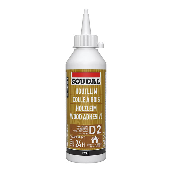 Soudal D2 Wood Adhesive | Fast Drying, Dries Clear, Indoor Use, 250g
