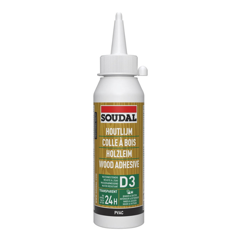 Soudal D3 Wood Adhesive | 125g, Water-Resistant, Dries Transparent