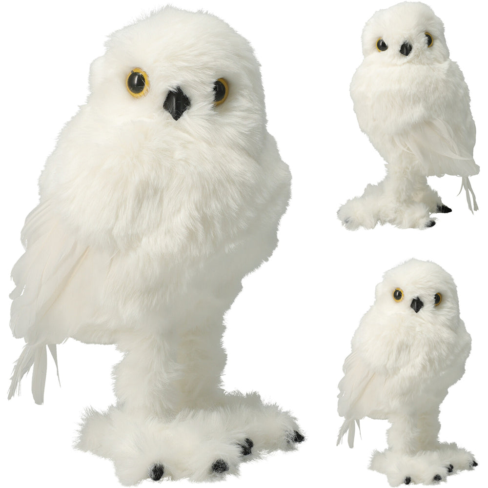 Christmas White Standing Owl Ornament | 24cm, Freestanding, Plush Texture