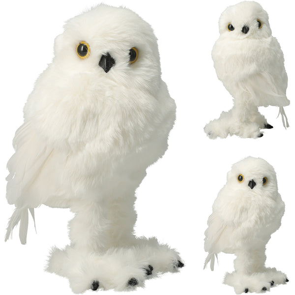 Christmas White Standing Owl Ornament | 24cm, Freestanding, Plush Texture