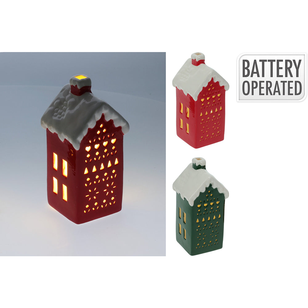 Christmas LED Light-Up House Decoration | Battery-Operated, 15cm, Red or Green