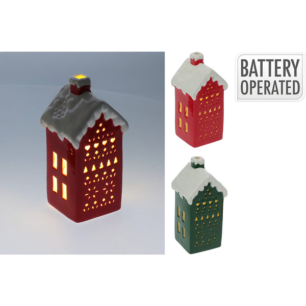 Christmas LED Light-Up House Decoration | Battery-Operated, 15cm, Red or Green