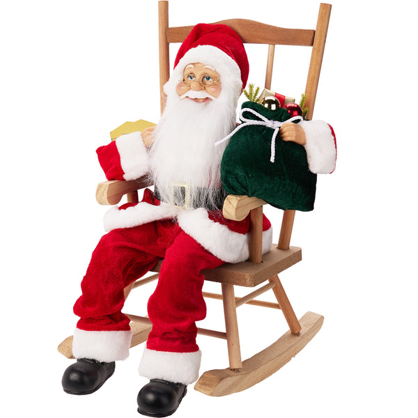 Christmas Rocking Chair Santa Figure | 45cm, Red, Gift Sack, Tabletop Display